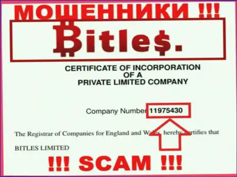 Номер регистрации internet-мошенников Bitles Limited, с которыми довольно опасно совместно работать - 11975430