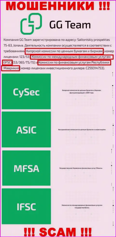Регулятор - CySEC, точно также как и его подлежащая контролю контора GG Team - это КИДАЛЫ