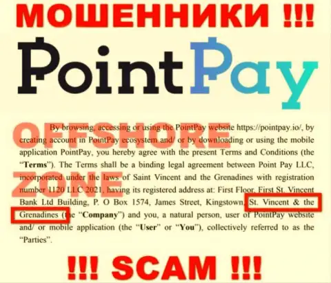 Базируется компания Point Pay в офшоре на территории - Сент-Винсент и Гренадины, МОШЕННИКИ !!!