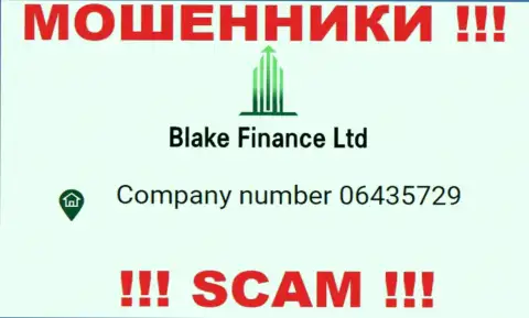 Регистрационный номер мошенников интернет сети организации Blake Finance: 06435729