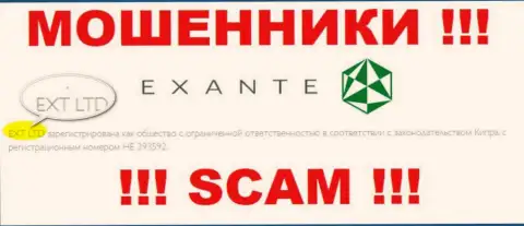 Компанией EXANT владеет XNT LTD - данные с официального web-портала мошенников