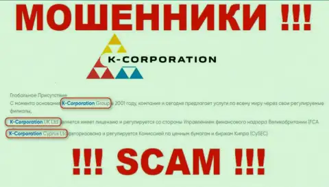 Юр лицом, управляющим internet мошенниками К-Корпорэйшн, является K-Corporation Cyprus Ltd