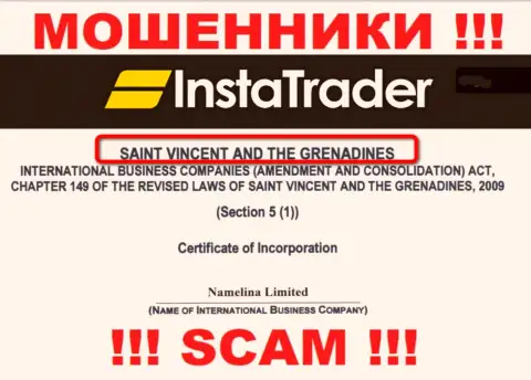 St. Vincent and the Grenadines - это место регистрации конторы InstaTrader, находящееся в оффшорной зоне