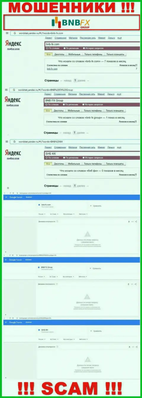 Статистика запросов по бренду BNB FX в интернете