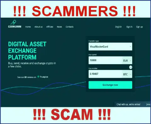 Coinumm scammers home page