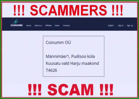 Coinumm Com scammers company address