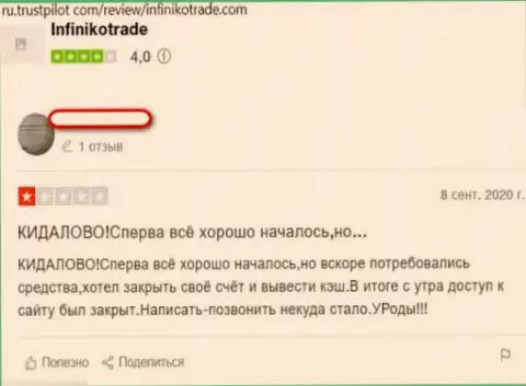 InfinikoTrade Com вложенные денежные средства своему клиенту выводить не желают - мнение пострадавшего