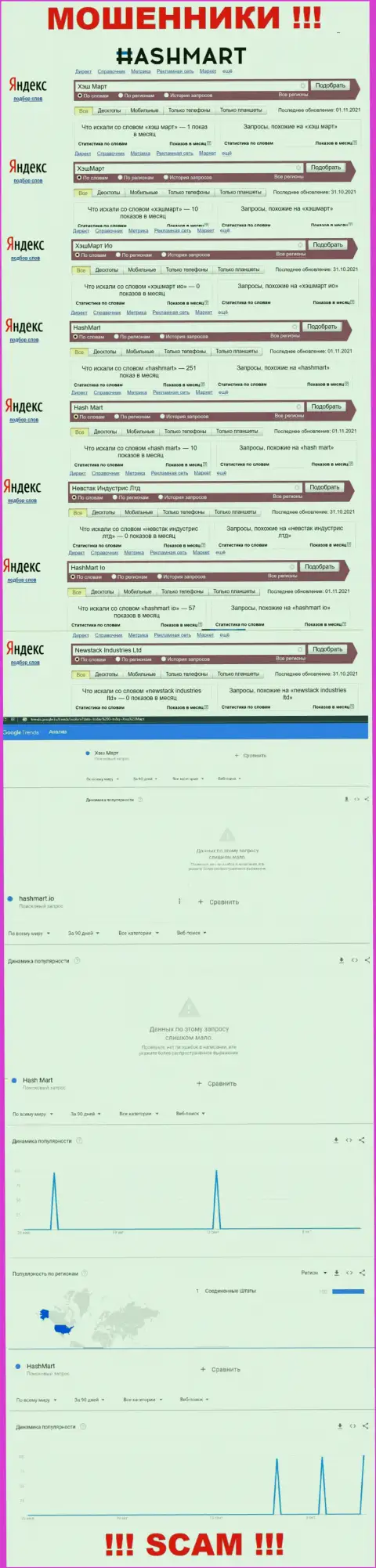 Статистические показатели брендовых online запросов по неправомерно действующей организации HashMart