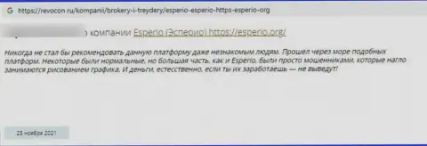 Отзыв, оставленный недовольным от работы с Esperio реальным клиентом