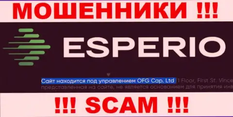 Данные о юридическом лице компании Esperio, им является OFG Cap. Ltd