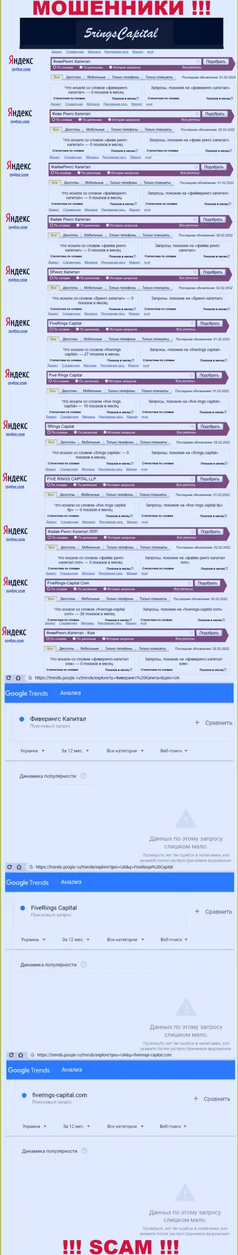 Анализ запросов, касательно махинаторов 5Rings Capital, в сети