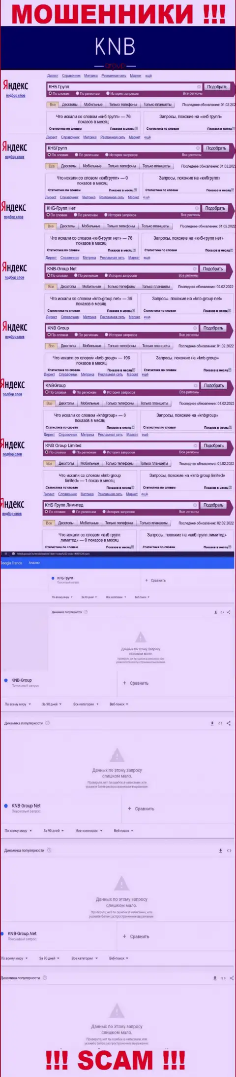 Скрин статистических показателей online-запросов по неправомерно действующей компании КНБ Групп