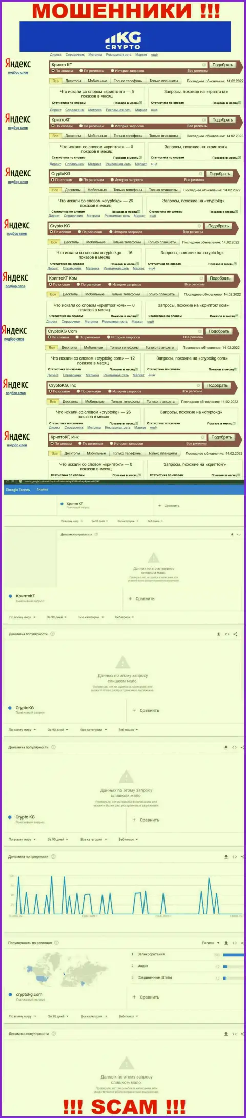 Статистические показатели поиска информации о наглых интернет-мошенниках КриптоКГ
