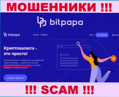 Направление деятельности противоправно действующей конторы Бит Папа - это Крипто кошелек