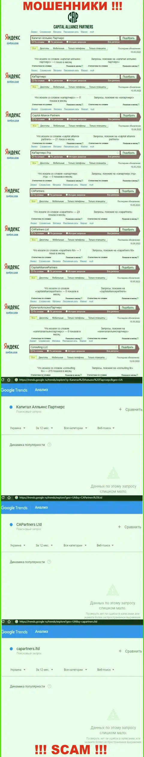 Инфа по онлайн запросам незаконно действующей конторы КаПартнерс в поисковиках инета