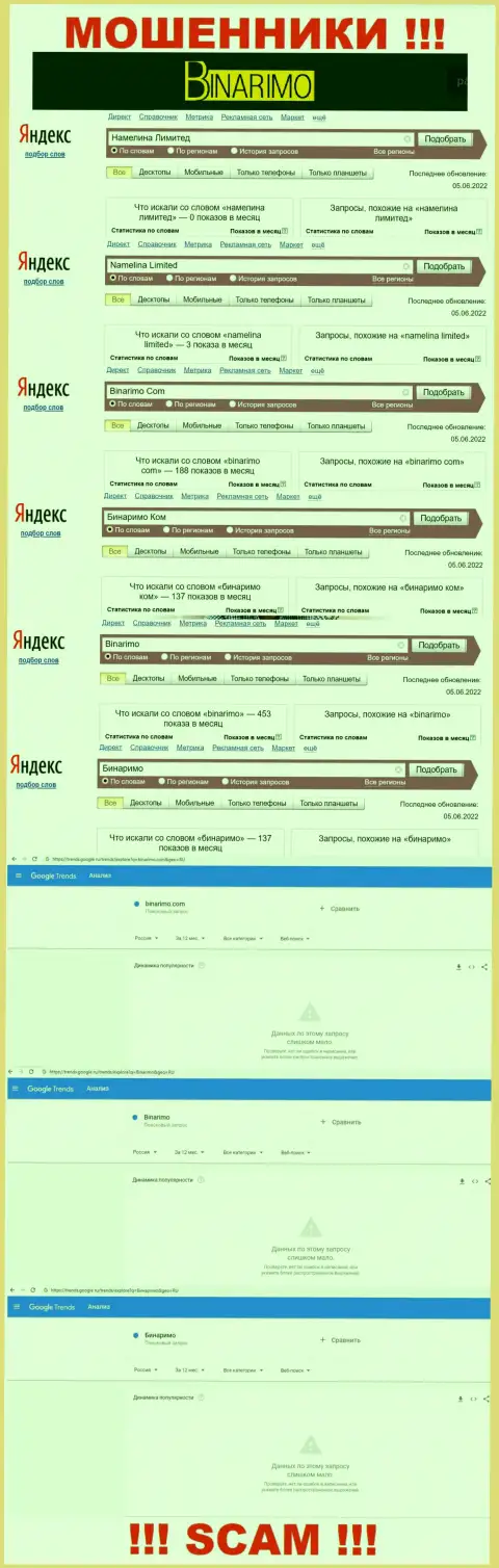 Представленные сведения дают понять, сколько народа интересовались интернет мошенниками Binarimo