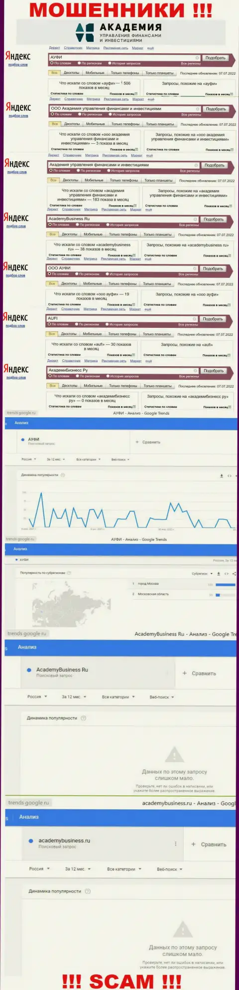 Показатели интернет запросов по бренду ворюг АУФИ