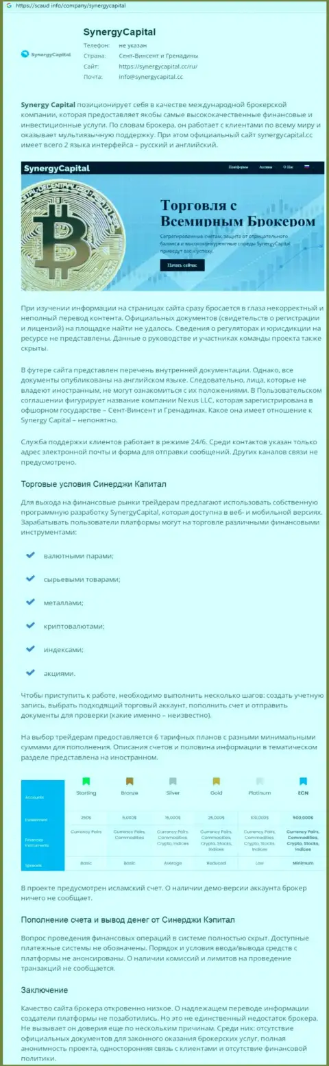 Подробный разбор схем одурачивания Synergy Capital (обзор)