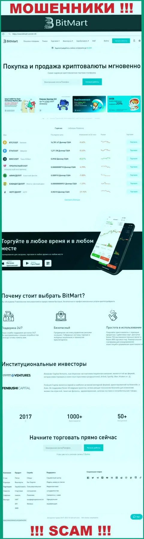 Внешний вид официального веб-ресурса жульнической организации Bit Mart