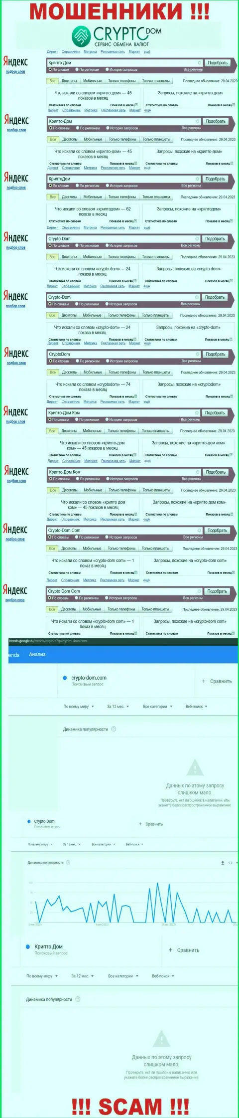 Статистические данные поисков сведений о интернет-махинаторах Crypto Dom Com