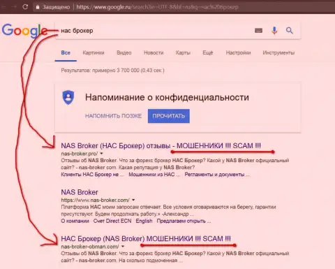 топ 3 поисковой выдачи Гугла - НАС-Брокер - это ФОРЕКС КУХНЯ !!!
